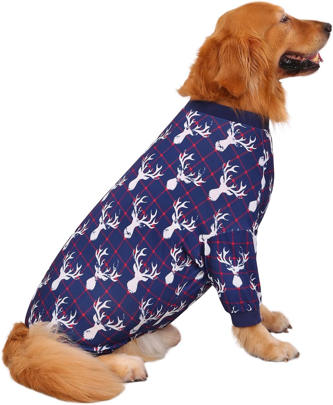 HDE Dog Pajamas One Piece Jammies Jumpsuit Pet Clothes Outfit Stretchy Lightweight Comfy Shirt Pjs for M-3XL Dogs Reindeer - L
