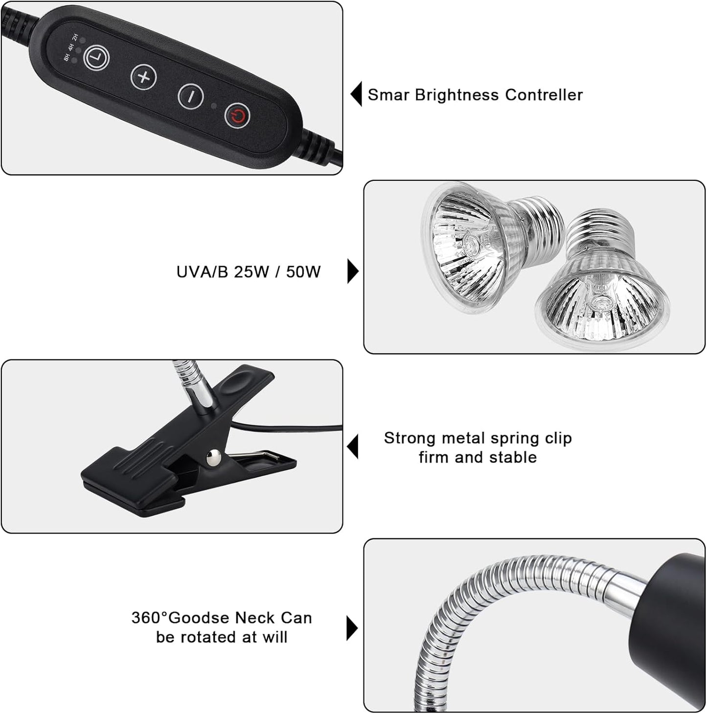 Reptile Heat Lamps, UVA/UVB Turtle Heat Lamp,Turtle Aquarium Light Bulbs, Heating Lamps with Cycle Timer, 360° Rotatable Heat Lamp for Lizard Turtle Snake Aquarium Aquatic Plants,2 Heat Bulbs
