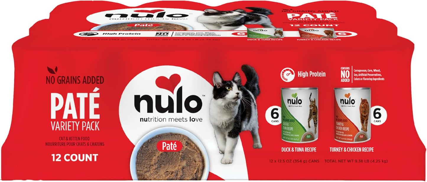 Nulo Variety Flavors Pate Wet Canned Cat Food, 12.5 Ounce (Pack of 12)