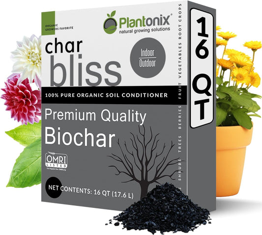Char Bliss (16 Qts) - Organic Biochar for Plants - OMRI-Listed Biochar Soil Amendment Organic - Bio Char for Plants - Horticultural Charcoal for Plants, Potting Soil, Garden Soil, & Potting Mixes