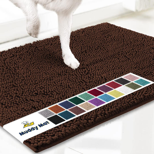 Muddy Mat® Original Dog Door Mat for Muddy Paws, Super Absorbent Microfiber, Non-Slip Washable Pet Rug, Quick Dry Chenille Entryway Carpet, Machine Washable Indoor Outdoor mat, Brown 24"x96"