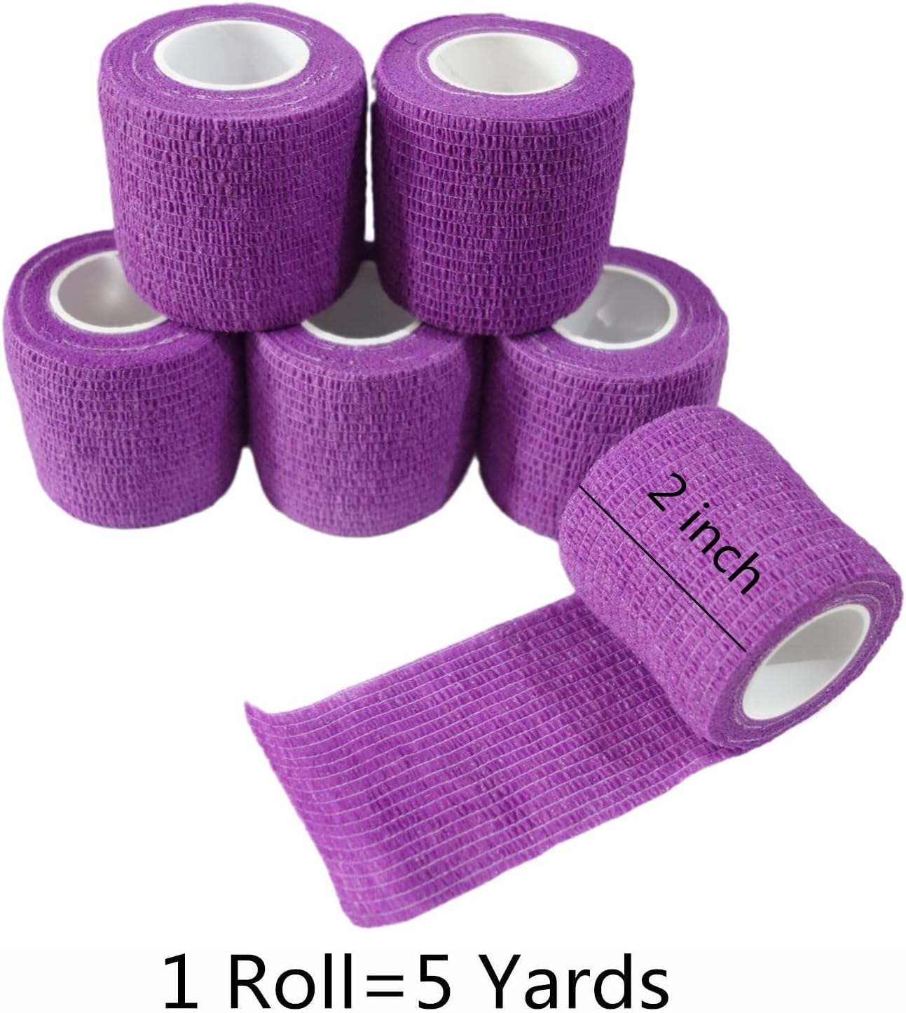 6 Pack 2" x 5 Yards Self Adhesive Bandage Wrap Breathable Cohesive Vet Wrap for Pets, Elastic Self-Adherent Tape for Sports, Wrist, Ankle (Purple)