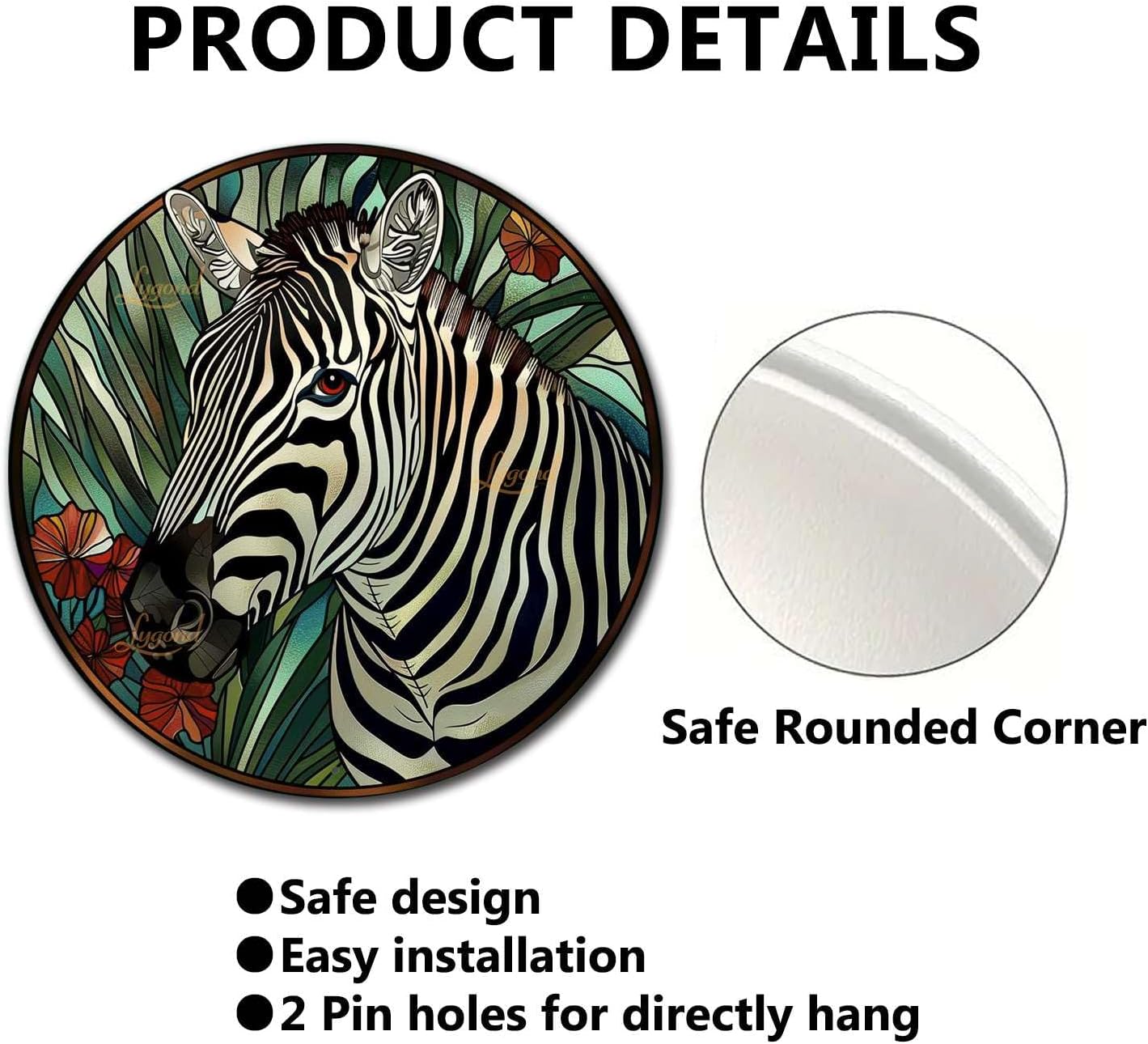 Lygond Metal Sign Tin Sign Circular Stained Glass Zebra Funny Bathroom Wall Decor for Gift 8×8 Inches