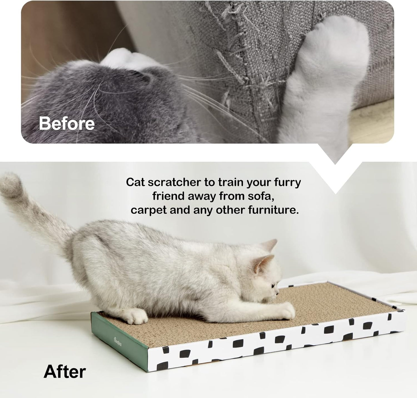 PAWSFANS Cat Scratcher Cardboard Scratch Pad with Box Durable Corrugate Scratching Kitty Sofa Lounge Bed Reversible Catnip Included for Indoor Cats,Large(Box, 1pcs)