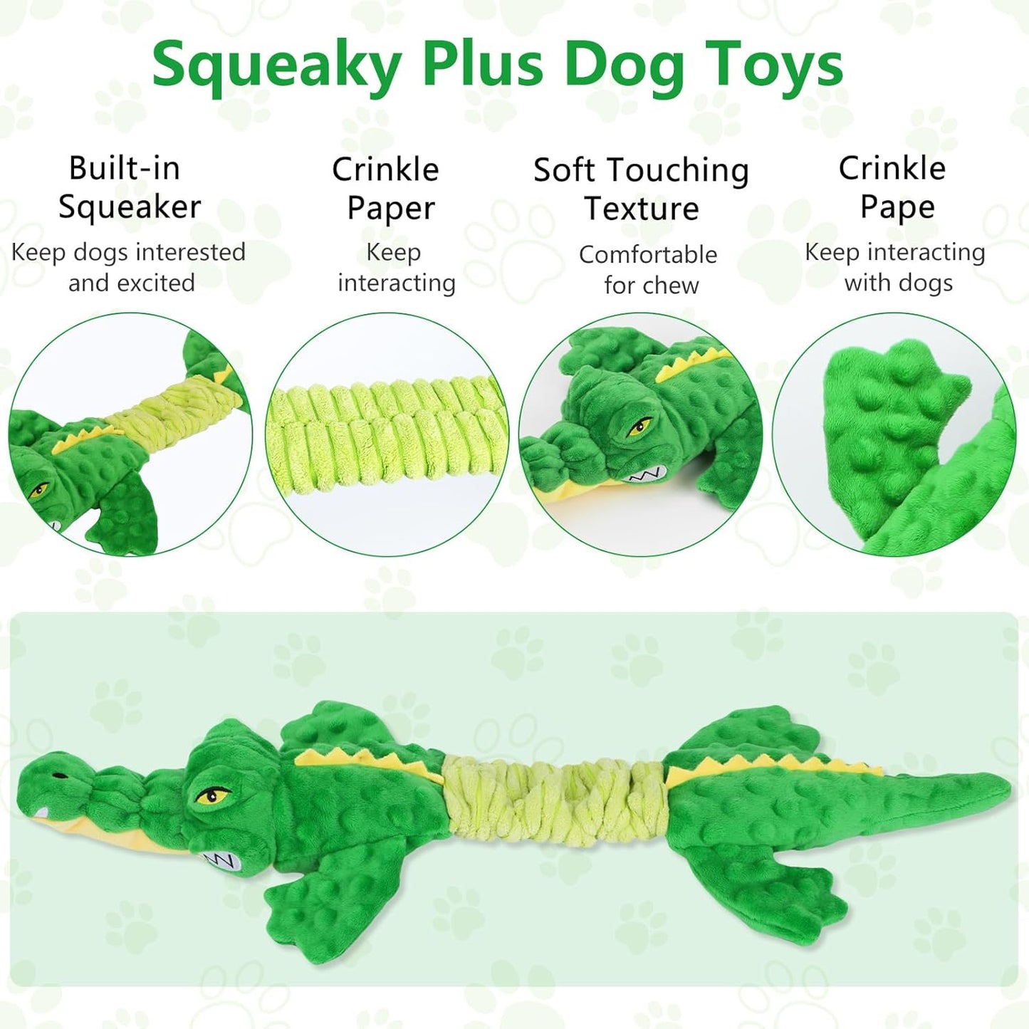 Large Squeaky Alligator Dog Toys, Interactive Puppy Toys with Crinkle Paper, Pull Tug of War Dog Toy, Plush Dog Chew Toys for Small, Medium, Large Breed