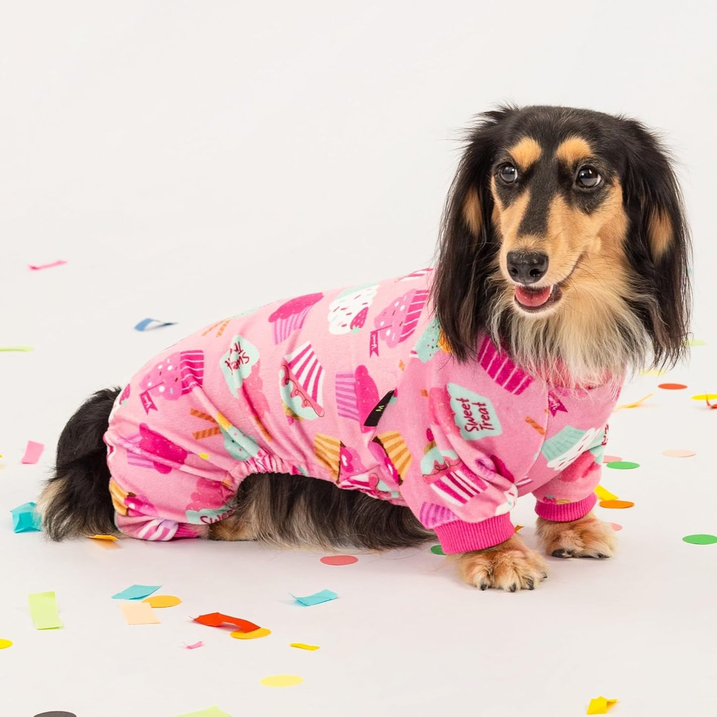 Fitwarm Cupcake Dog Pajamas, Birthday Outfit for Small Dogs Girl, Cozy Pet Onesie with Feet, Pink, XL