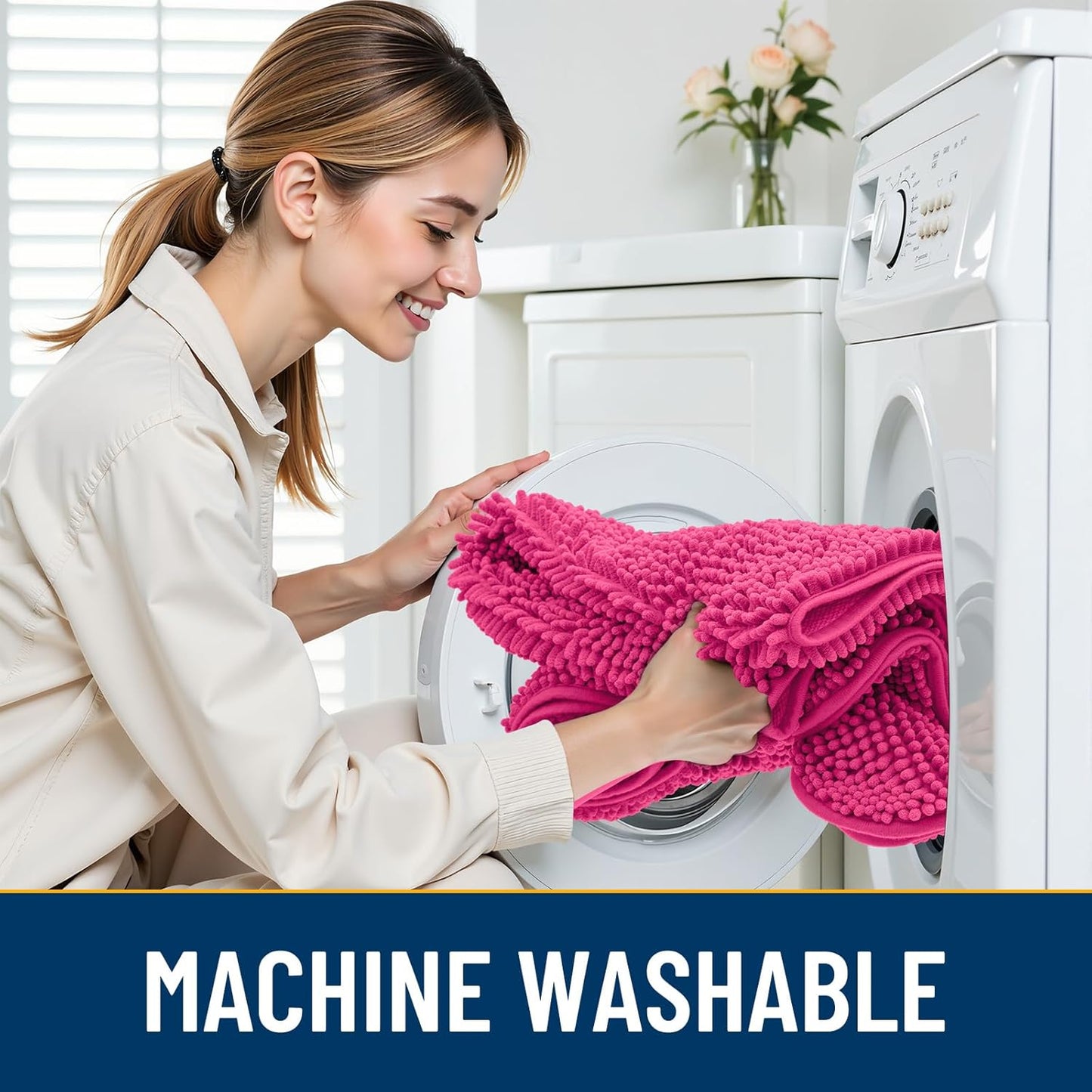 Smiry Dog Door Mat for Muddy Paws 48x30, Absorbs Moisture and Dirt Doormat, Non-Slip Washable Quick Dry Chenille Front Door Mat Indoor Entrance, Entryway Carpet for Inside Floor, Hot Pink