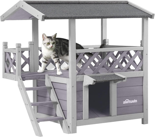 Aivituvin Cat House Outdoor Indoor Feral Kitty Shelter with Escape Door for Cats, Weatherproof Roof
