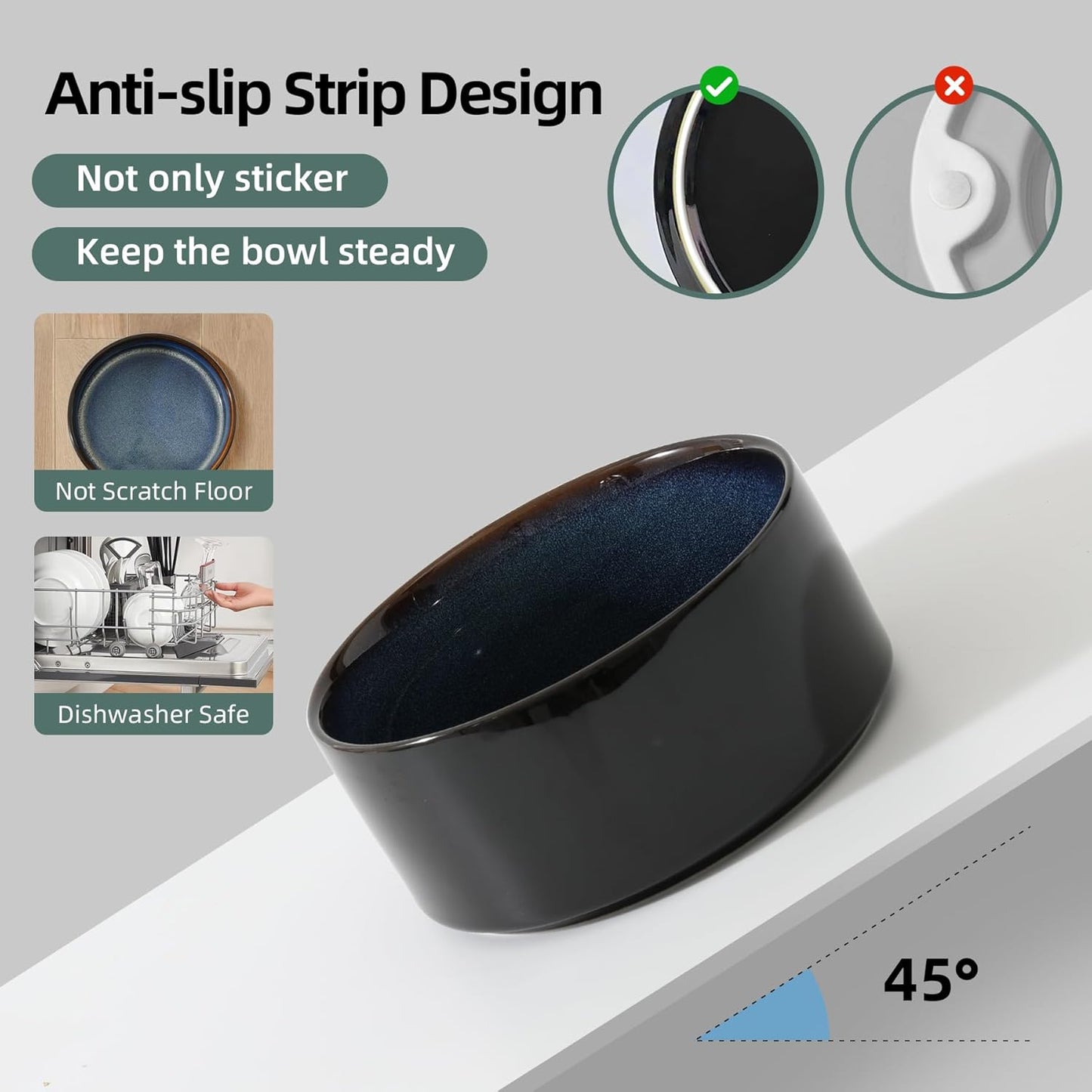 Ceramic Elevated Dog Food and Water Bowl, Kitty Bowl, Raised Dog Dish, Pet Feeder (6inch, 1 x Starry Sky + Stand)