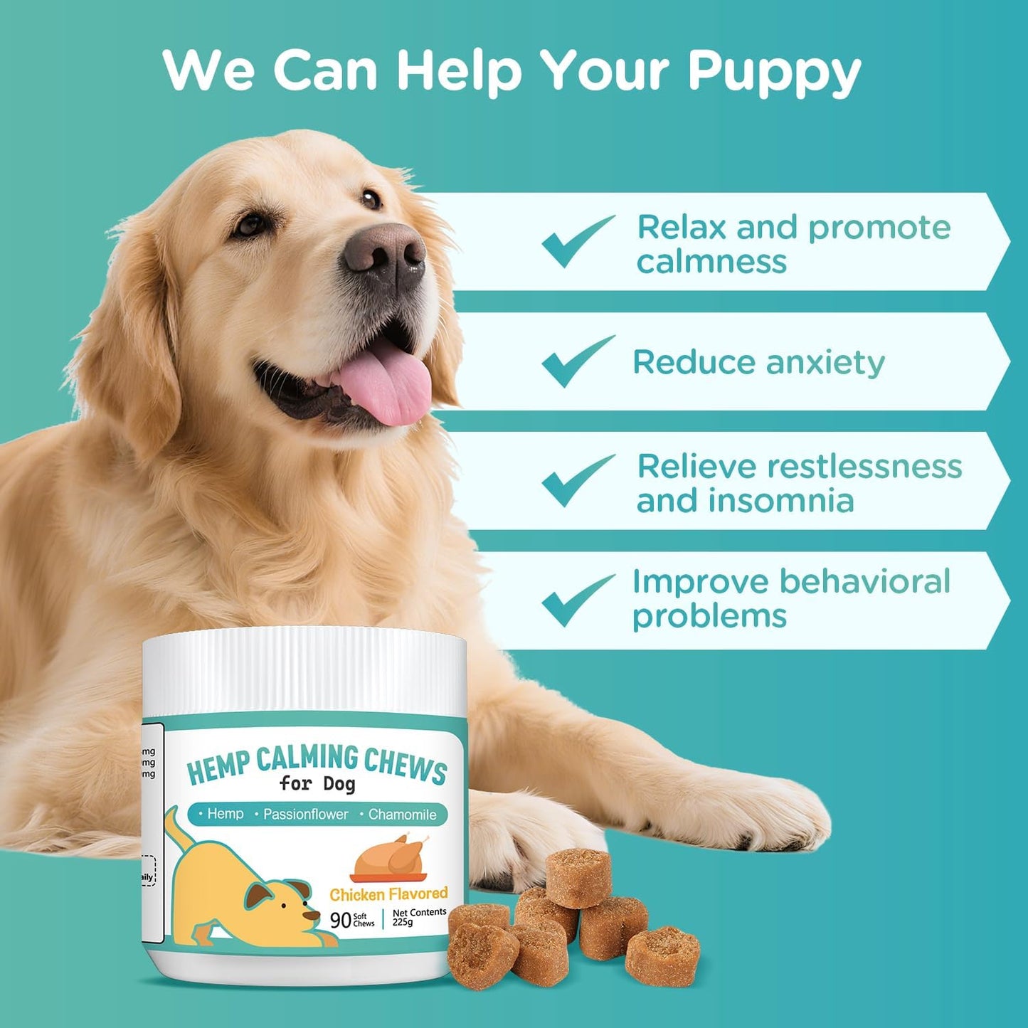 Tekola Hemp Calming Chews for Dogs Anxiety Relief Dog Calming Chews Natural Ingredients Dog Calming Aid with Separation, Barking and Sleeping, Promote Relaxation, Reduce Stress