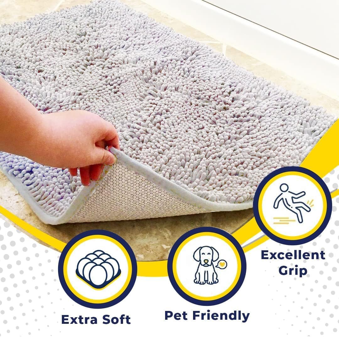 Muddy Mat® Original Dog Door Mat for Muddy Paws, Super Absorbent Microfiber, Non-Slip Washable Pet Rug, Quick Dry Chenille Entryway Carpet, Machine Washable Indoor Outdoor mat, White 48"x72"