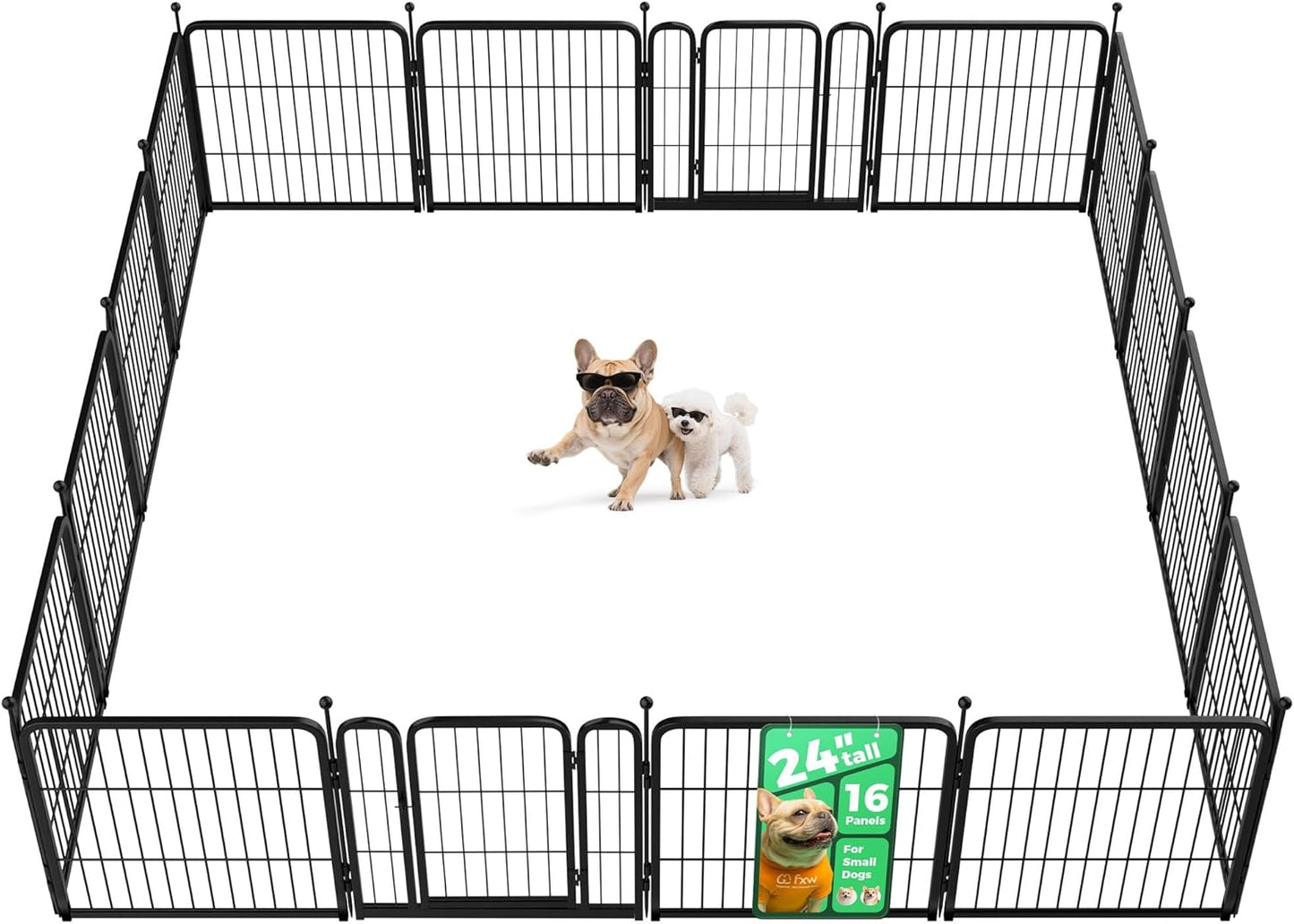 FXW Rollick Unleashed Dog Playpen for Indoor, Yard, RV Camping, 24 inch 16 Panels for Small and Puppy Dogs, Black│Patented