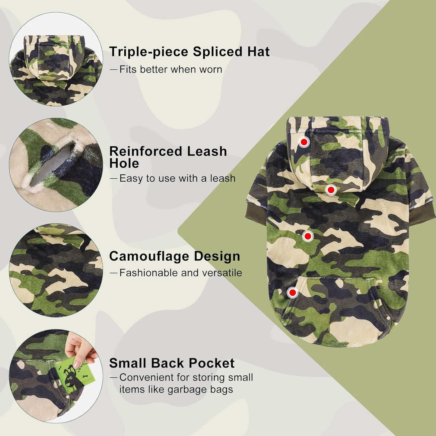 BEAUTYZOO Dog Hoodie for Small Medium Dogs Puppy, Soft Fleece Dog Sweater Cold Weather Coats with Pocket, Pet Outfits Hooded Sweatshirt Chihuahua Cat Jacket Clothing Warm Camo French Bulldog Clothes