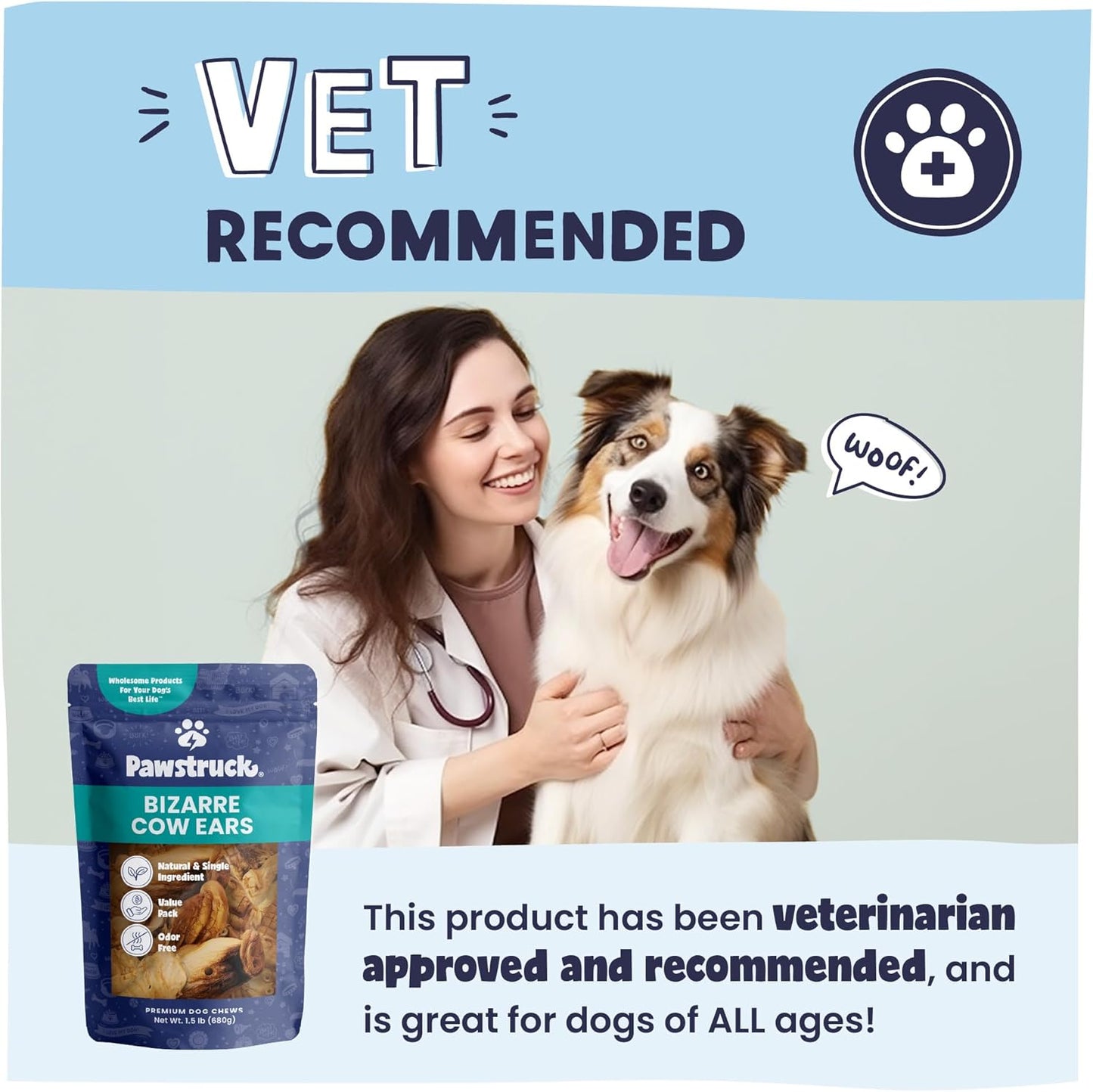 Pawstruck Natural Bizarre Cow Ears Bargain Bag – Rawhide-Free, Highly Digestible, Low Calorie & Long-Lasting Chew Treat for All Breeds – 1.5 lb Bag