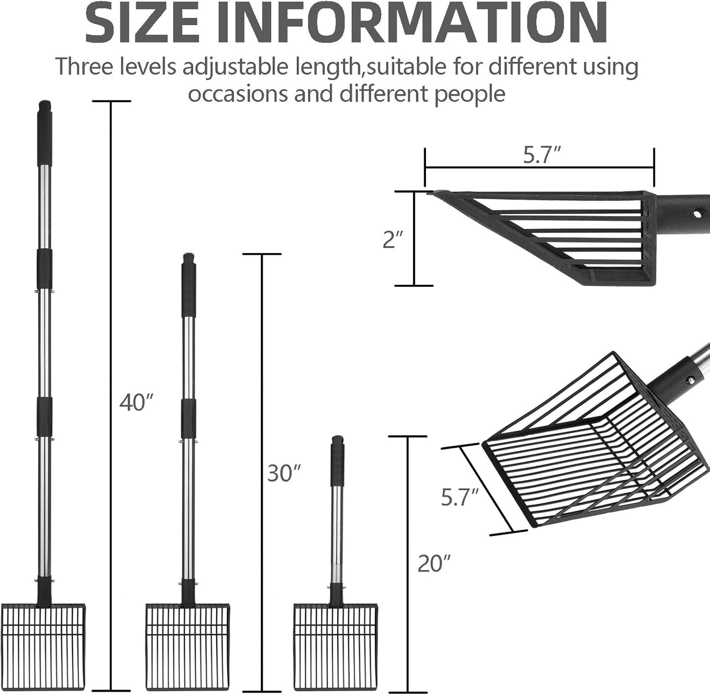 PUPTECK Fast Sifting Cat Litter Scoop - Long Handle Chicken Poop Scooper with Deep Shovel, Heavy Duty & Non-Stick Kitty Metal Litter Sifter, Chicken Coop Accessories