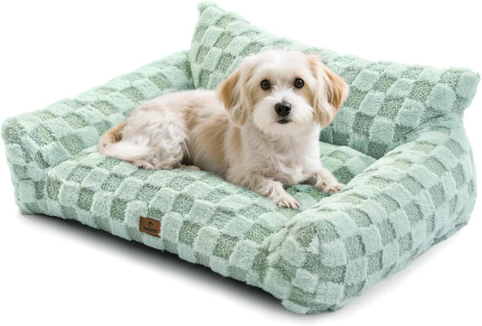 Cat Bed Cat Couch for Puppy and Kitten, Fluffy Pet Sofas Medium Dog Sofa Bed, Supportive Cats Sofa for Indoor Cats, Washable Cover & Non-Slip, 32 inch, Green