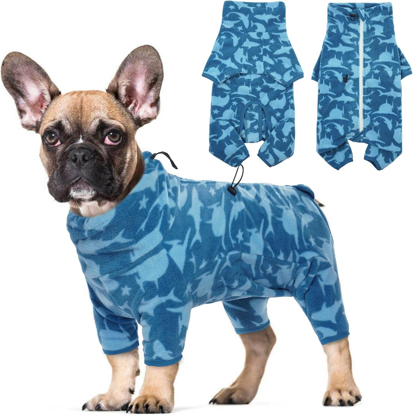 ROZKITCH Shark Dog Pajamas, Pet Windproof Warm Cold Weather Jacket Vest with Luminous Zipper, Jumpsuit Apparel Outfit Clothes for Small Medium Large Dog Shark M