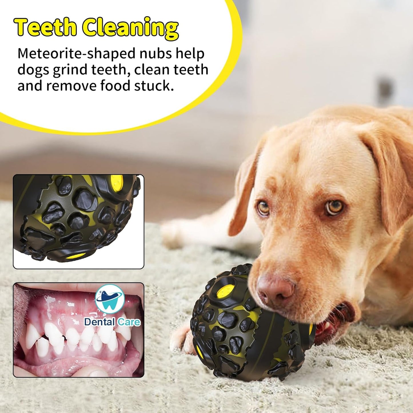 Dog Ball for Aggressive Chewers - Interactive Dog Toy Balls Fun Squeaky Sound to Keep Them Busy, Durable for Small Medium Large Breeds, Rubber Pet Chew Toys, As Seen on TV, Black & Yellow
