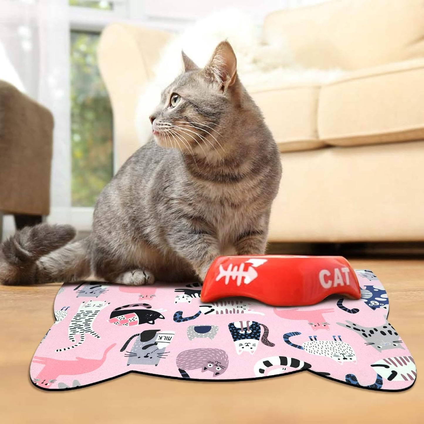Cat Food Mats for Floor, Dog Water Bowl Mats Pet Feeding Absorbent Placemats for Food and Water Pink 23.6 * 13.7 inch