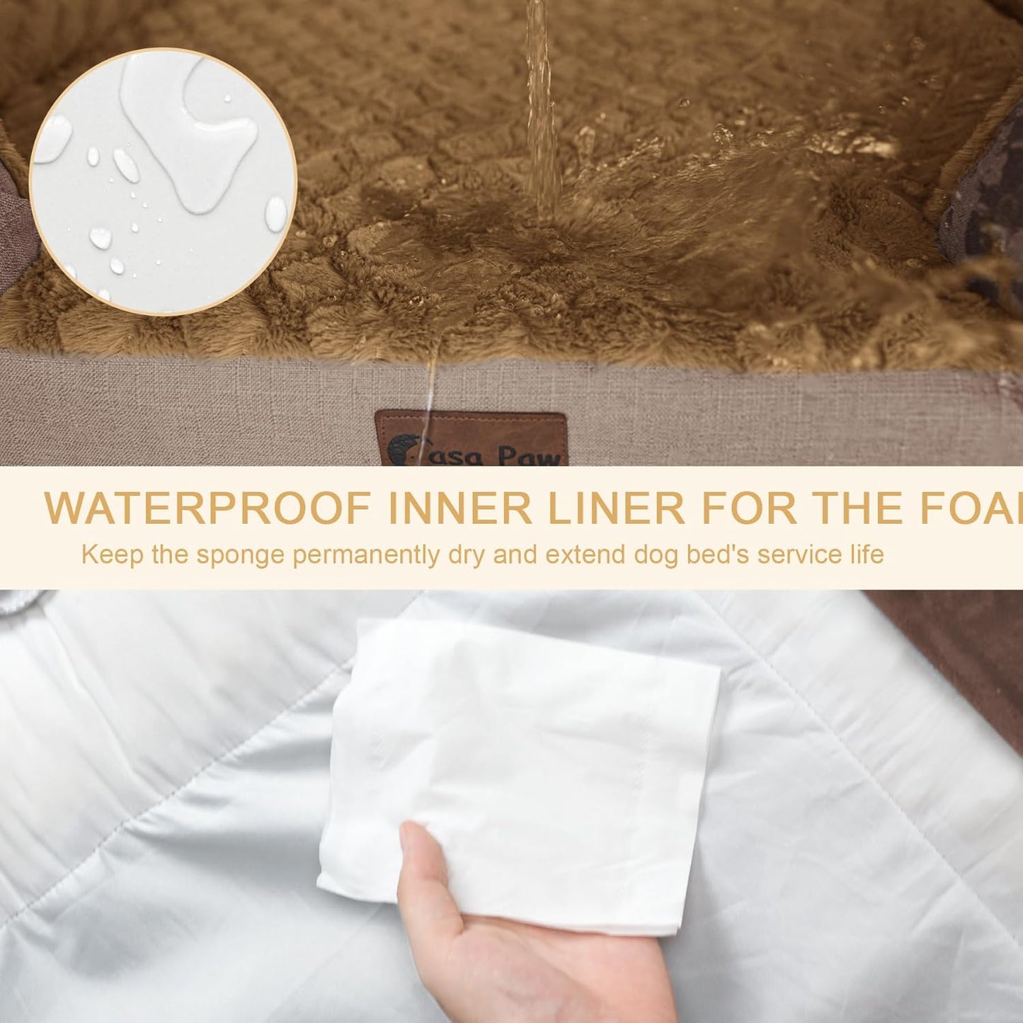 Orthopedic Dog Beds, Waterproof Memory Foam Large Sized Dog Bed with Sides, Non-Slip Bottom and Egg-Crate Foam Big Dogs Beds with Removable Washable Cover(Large,Brown)