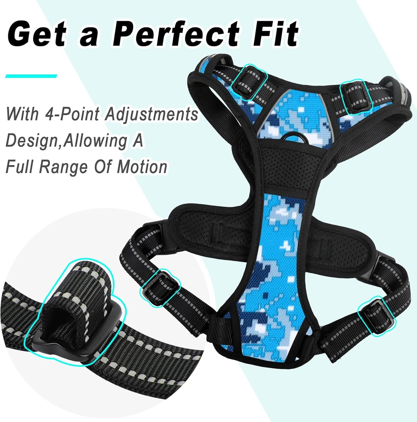 BARKBAY No Pull Dog Harness Large Step in Reflective Dog Harness with Front Clip and Easy Control Handle for Walking Training Running(Blue camo,M)