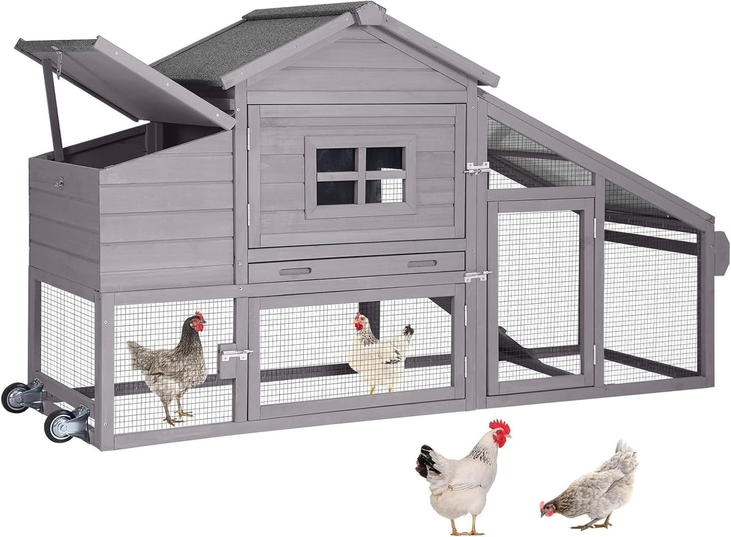 Aivituvin Chicken Coop Mobile Hen Coop, Large Poultry Cage with Wheels Outdoor Backyard Chicken House