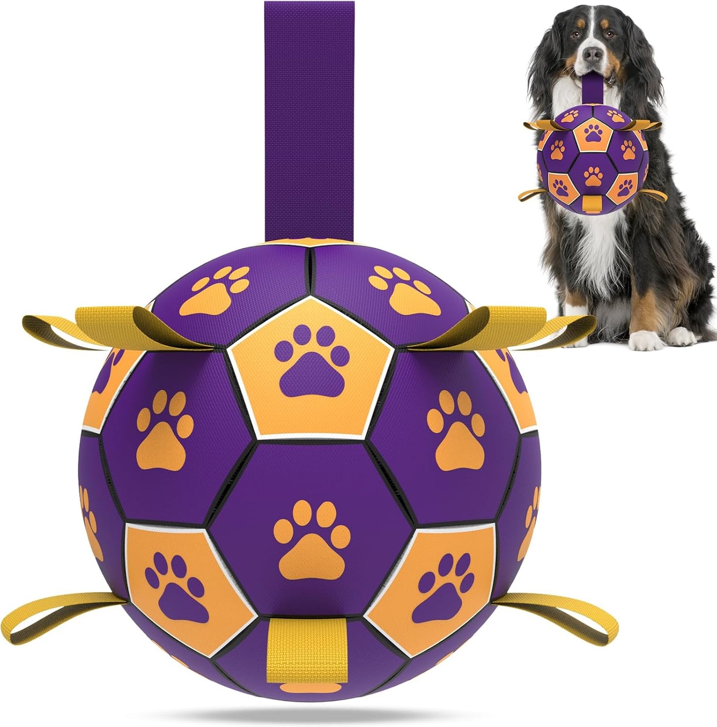 QDAN Extra Large Dog Toys Soccer Ball - Durable Dog Balls for Extra Large Dogs with Straps, Interactive Dog Tug Toy with Strap for Tug of War (9 Inch)