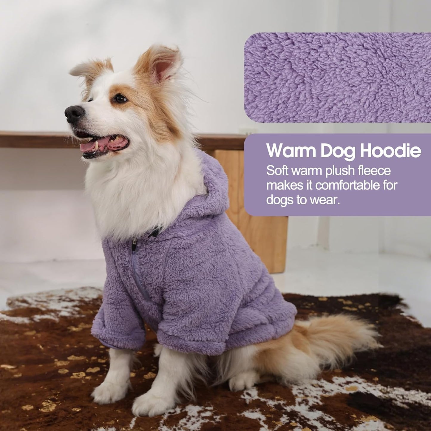 IDOMIK Fuzzy Dog Sweater with Adjustable Hood, Warm Fleece Dog Sweater Hoodie with Harness Hole & Pocket, Pullover Sweaters for Large Dogs, Fuzzy Hooded Sweatshirt for Fall Winter Christmas,Purple,2XL