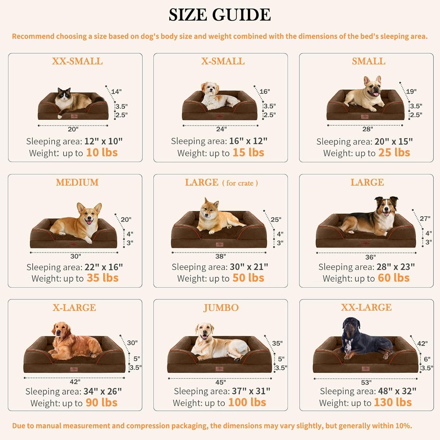 Comfort Expression Large Dog Beds Orthopedic Foam, Waterproof Dog Beds for Dogs, Comfy Pet Bed Sofa with Washable Removable Cover & Non-Slip Bottom(Large,Chocolate Brown)