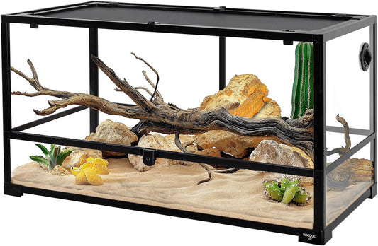 Large Reptile Tank 55 Gallon, 360°Full Vision Glass Reptile Terrarium with Top Mesh Lid for Beaded Dragon Lizard Gecko Snake Hermit Crab Use, 36"(W) X18(D) X20(H)