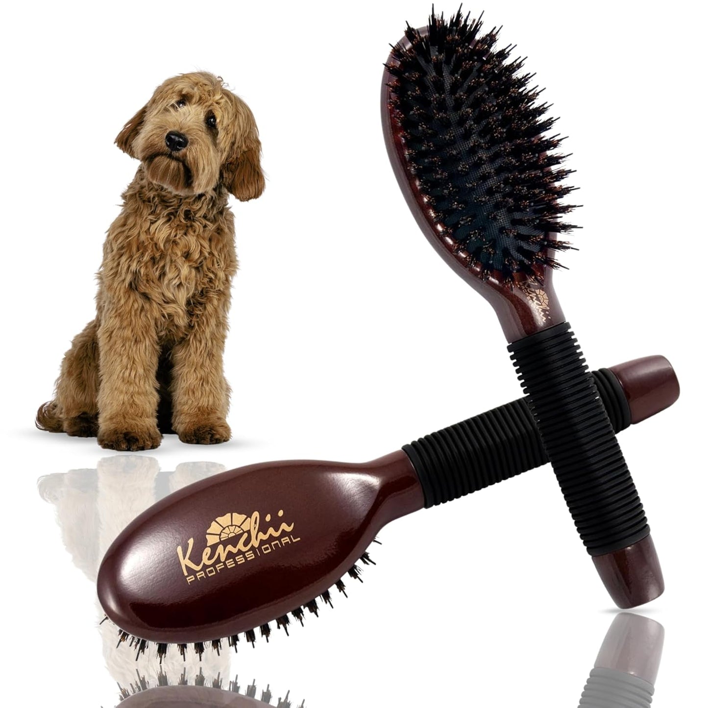 Kenchii Boar and Nylon Bristle Dog/Cat Grooming Brush with One-Piece Maple Body-Choose Size Large, Small (Small)