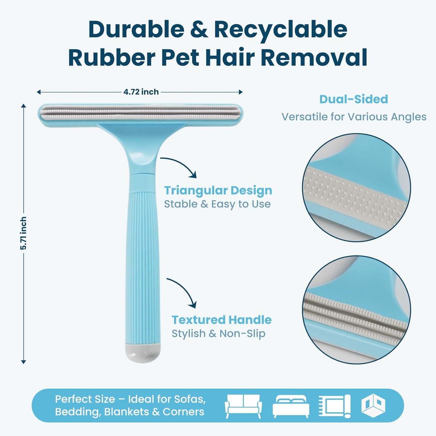 3 in 1 Analan Cat Brush Pet Hair Remover for Dog & Cat, Self-Cleaning Slicker Brush for Pet Grooming, Perfect Pet Hair Removal Tool for Furniture Carpets Couches and Bedding (Sky Blue)