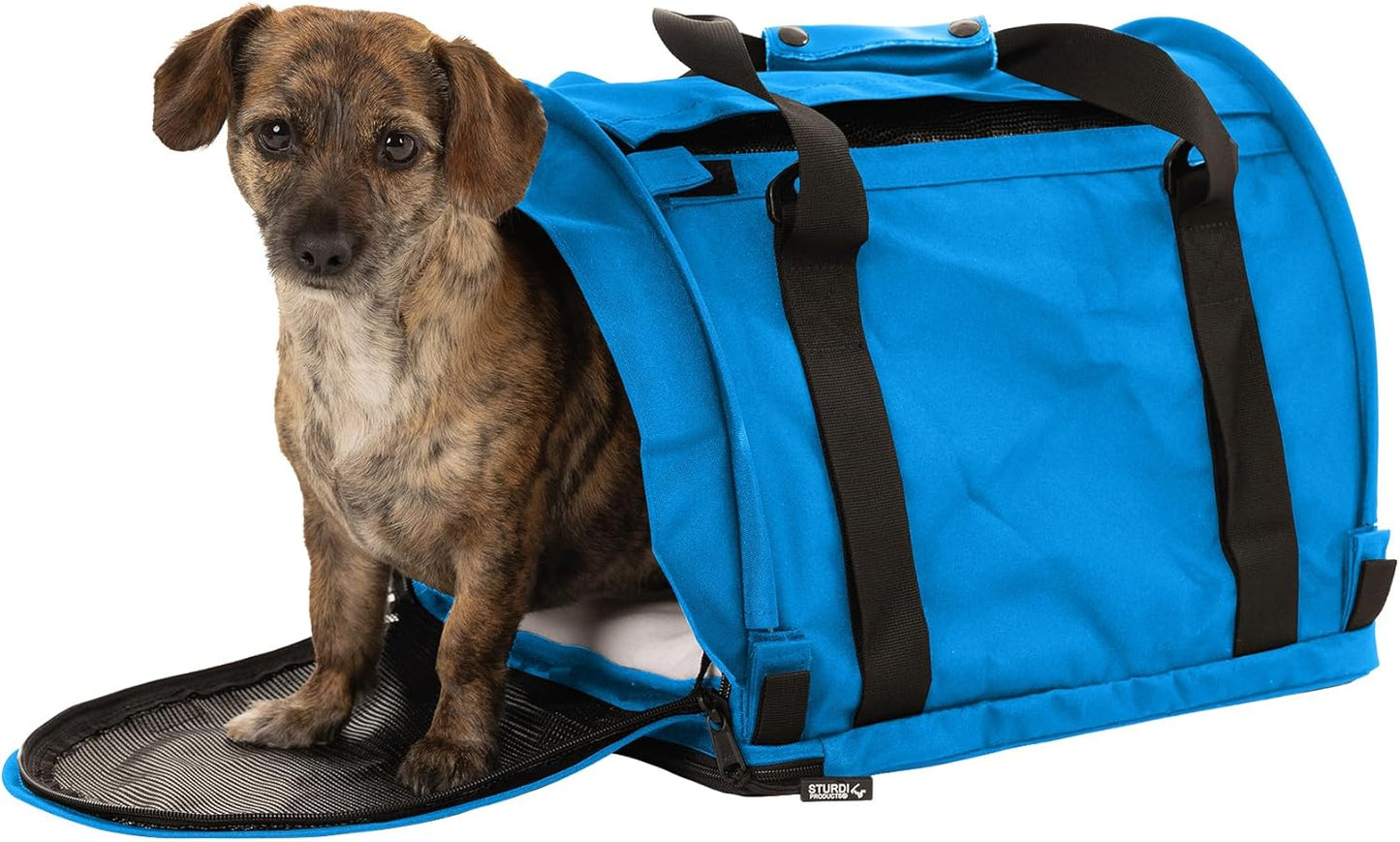 SturdiBag Pro 2.0 Pet Travel Carrier with Flexible Height for Cats and Dogs | Soft Sided Pet Carrier Bag with Safety Clips and Seatbelt Straps for Airplane or Car Travel | Medium, Blue Jay