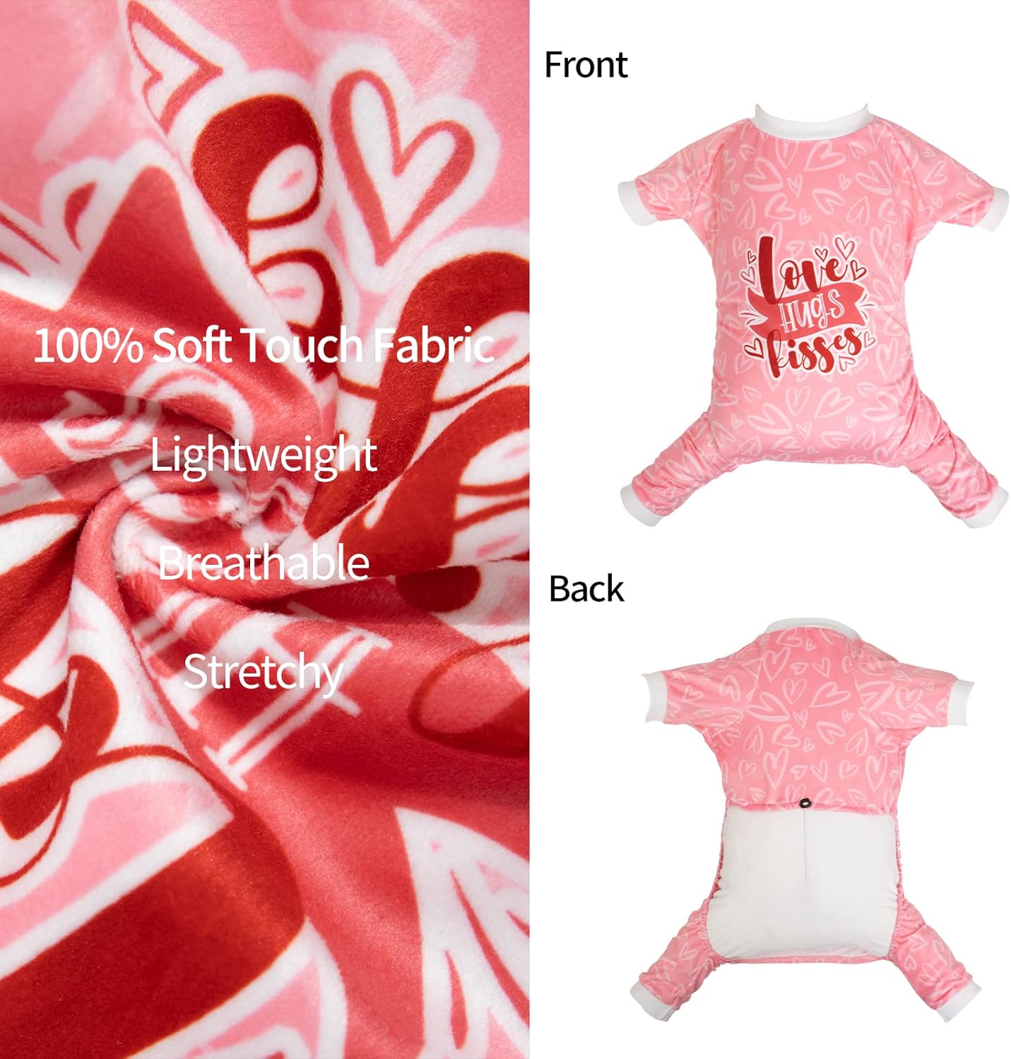 CuteBone Dog Valentine's Day Pajamas Puppy Onesies Small Dogs Soft Pjs Coat Cat Apparel Comfy Pet Clothes Outfit Doggie Bodysuit P273M