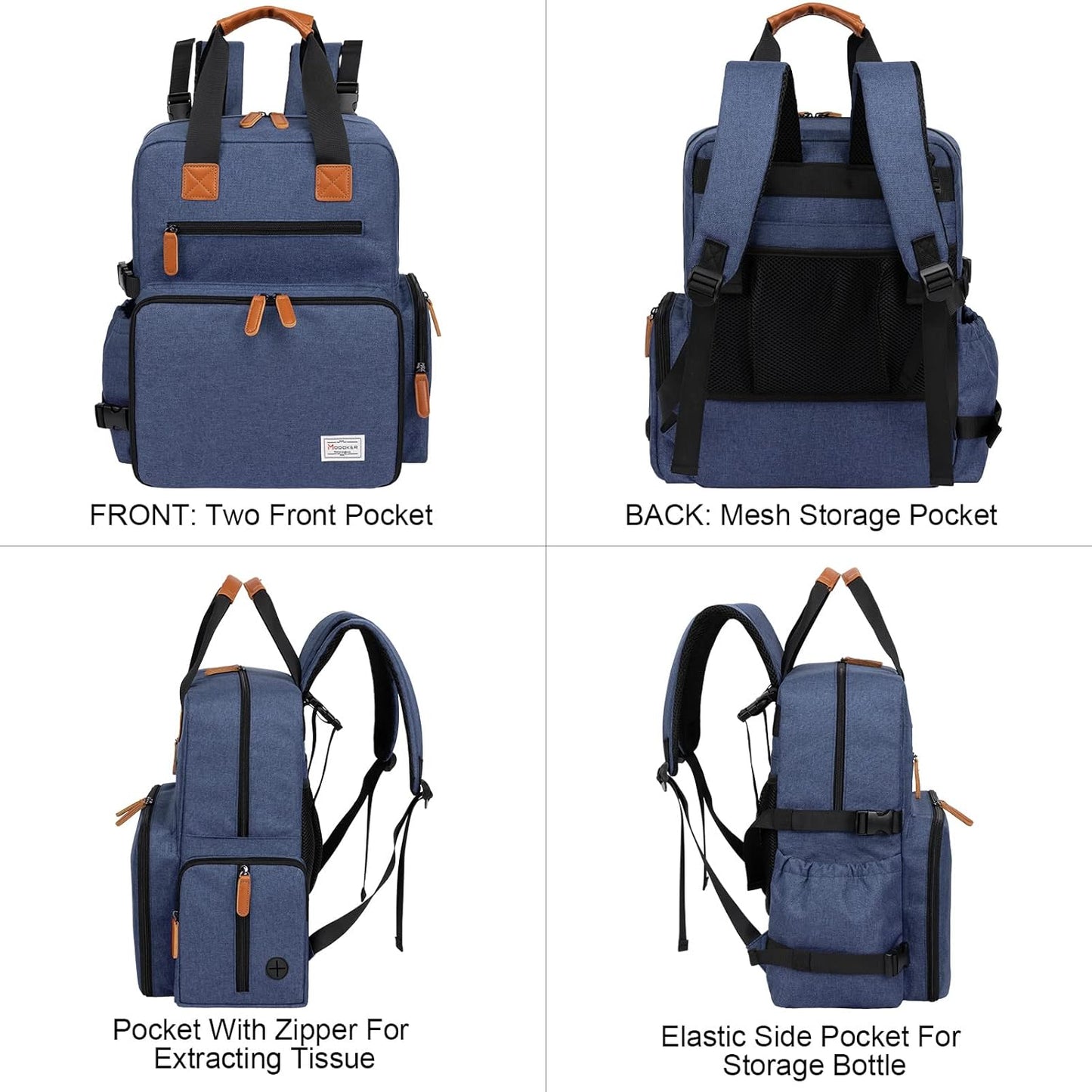 Modoker Dog Travel Bag - Airline Approved Backpack for Pet Accessories Organizer, Tote Weekend Bag with 2 Dog Food Containers, 2 Collapsible Bowls, 1 Pet Mat, Blue