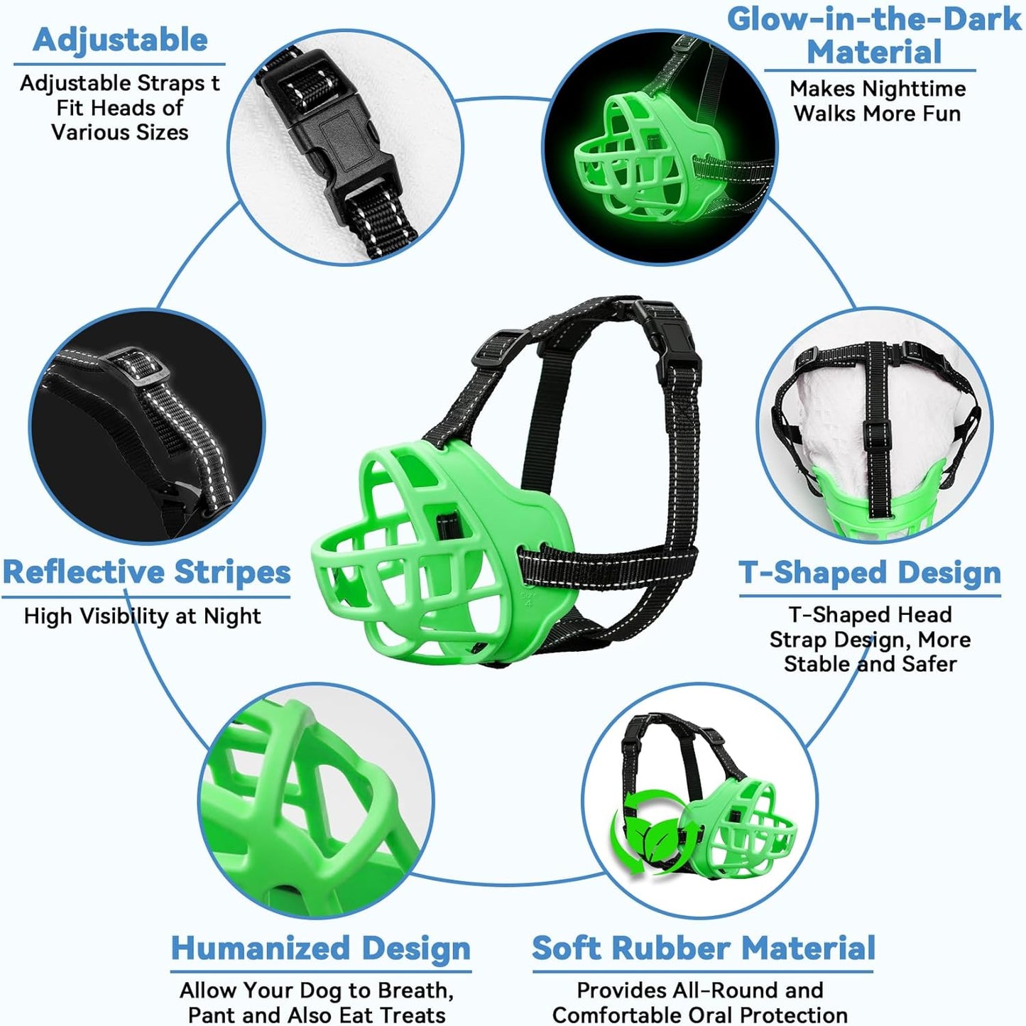 Dog Muzzle for Large Dogs, Breathable Basket Muzzles for Small, Medium and X-Large Aggressive Dog, Allows Panting Drinking, Suitable for Grooming Trimming Training (2, Luminous Green)