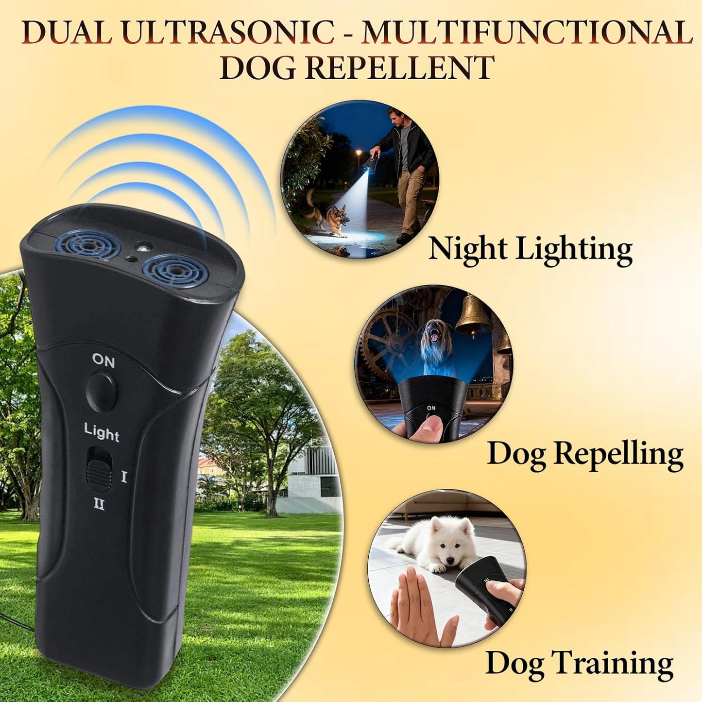 PetGentle Anti Barking Device, Ultrasonic Dog Bark Deterrent & Trainer - Stop Excessive Barking, Pet Gentle Pet Training Tool with LED Light, Sonic Emitter for Puppies & Dogs Behavior Training