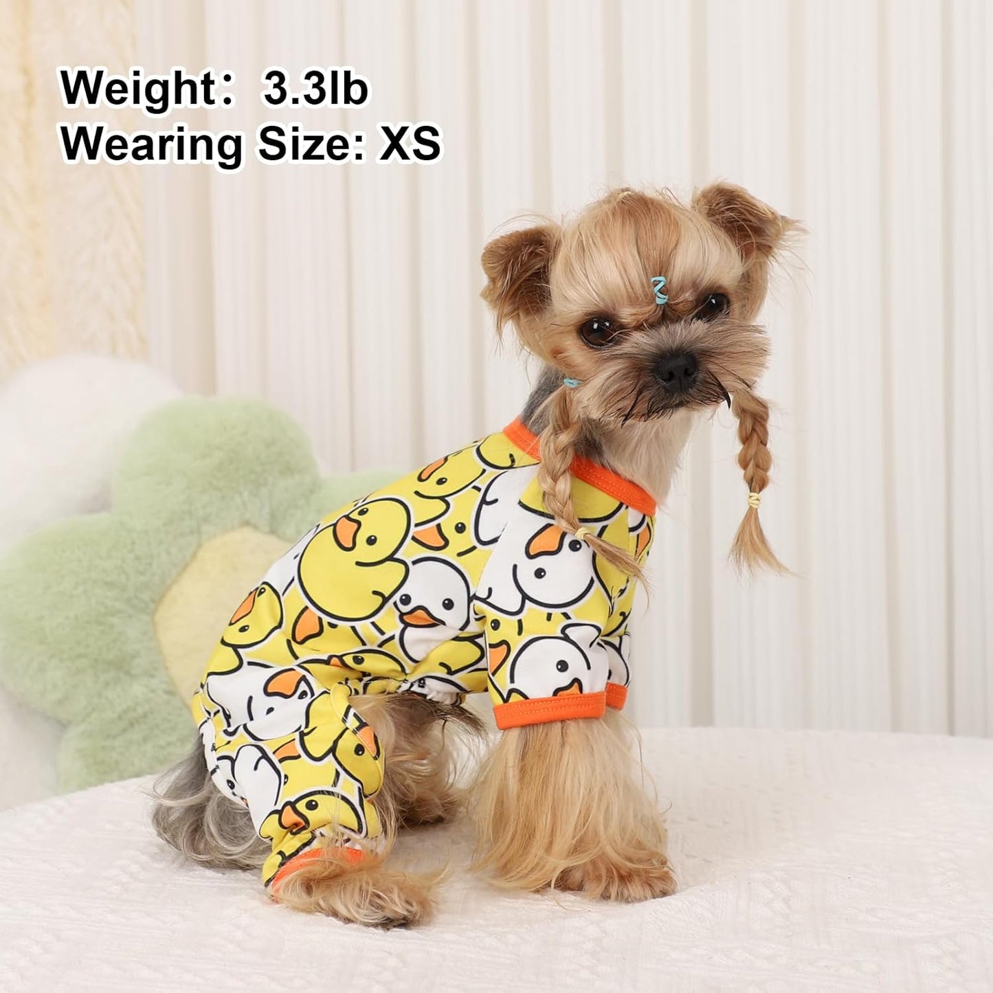 Dog Pajamas Pjs Spring Summer Dog Clothes for Small Dogs Girl - Boy - Small Size Dogs, Soft Stretchy Cute Puppy Clothes Doggie Onesies Cat Pet Jammies Outfit (Duck Yellow, X-Small)
