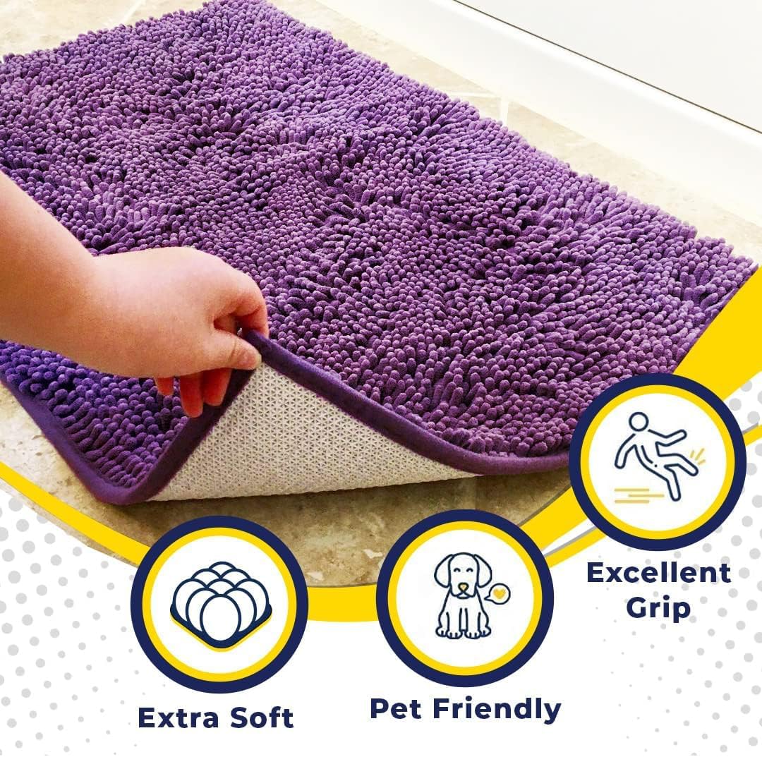Muddy Mat® Shown on TV – Super Absorbent Door Mat Indoor, Microfiber Quick Dry Chenille Entryway Rug, Non-Slip Front Door Mat, Indoor Mats for Entryway, Machine Washable Pet Rug, Purple 24"x36"