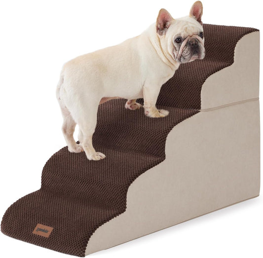 Dog Stairs for High Beds - Pet Stairs Ramp for Couch, 35D Foam Dog Steps for Small to Large Pets, with Non-Slip Bottom Brown, 5 Steps