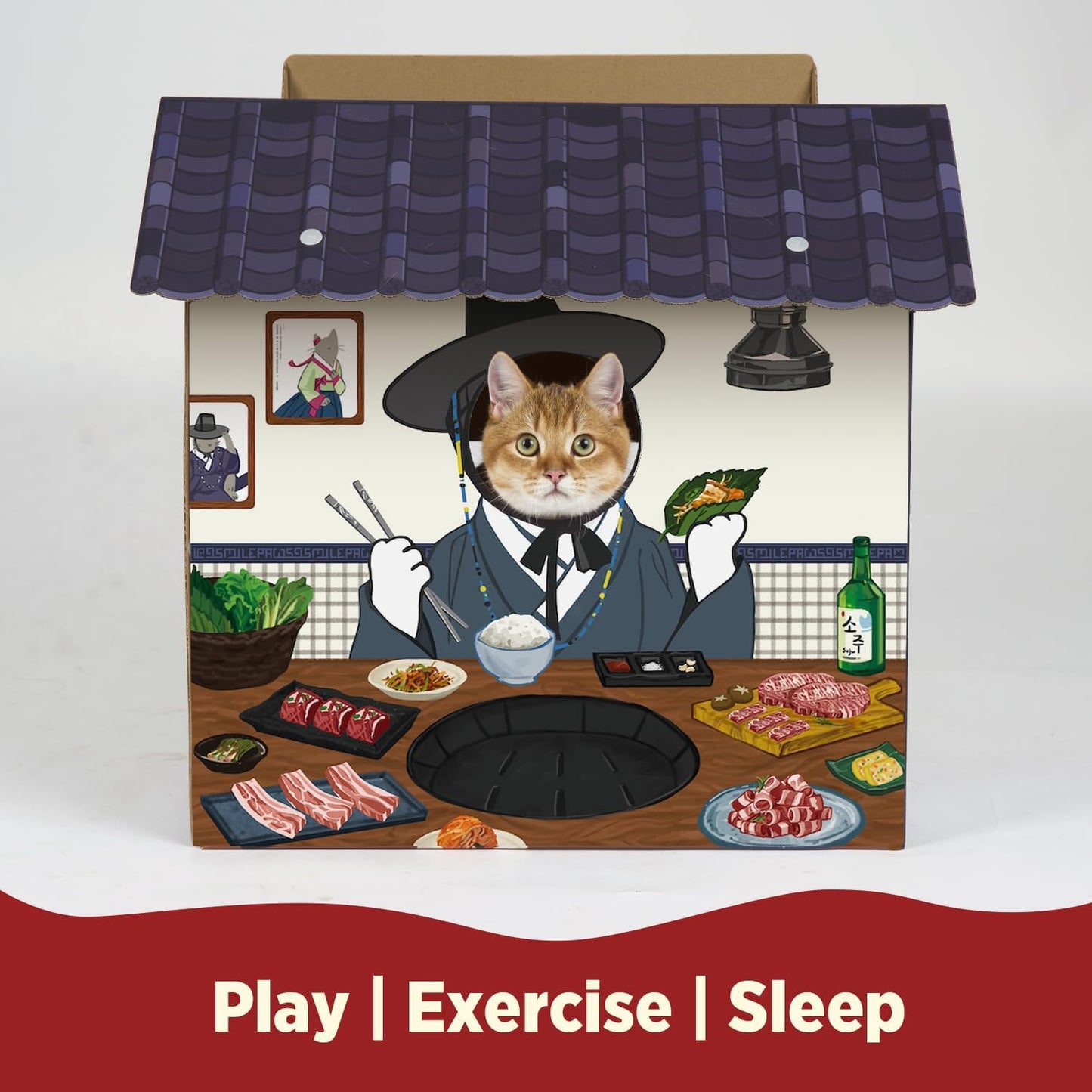 Cat Beds for Indoor Cats, Cardboard Cat House with Scratchers, Korean BBQ, Large Sturdy Cat Furniture Condo Cave Tent, Easy to Assemble Pet Toys Accessories Stuffs, Bunny Small Animals