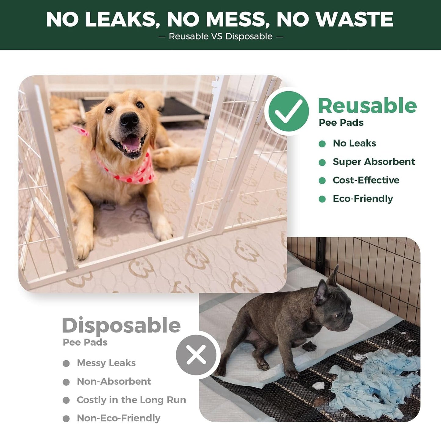 FXW Washable Pee Pads for Dogs, Puppy Pads with Super Absorbent, Specifically Designed for FXW Rollick/Homeplus 32/40/45inch 8 Panels Dog Playpen, 98" × 43" Rectangle, Khaki, 2 Packs