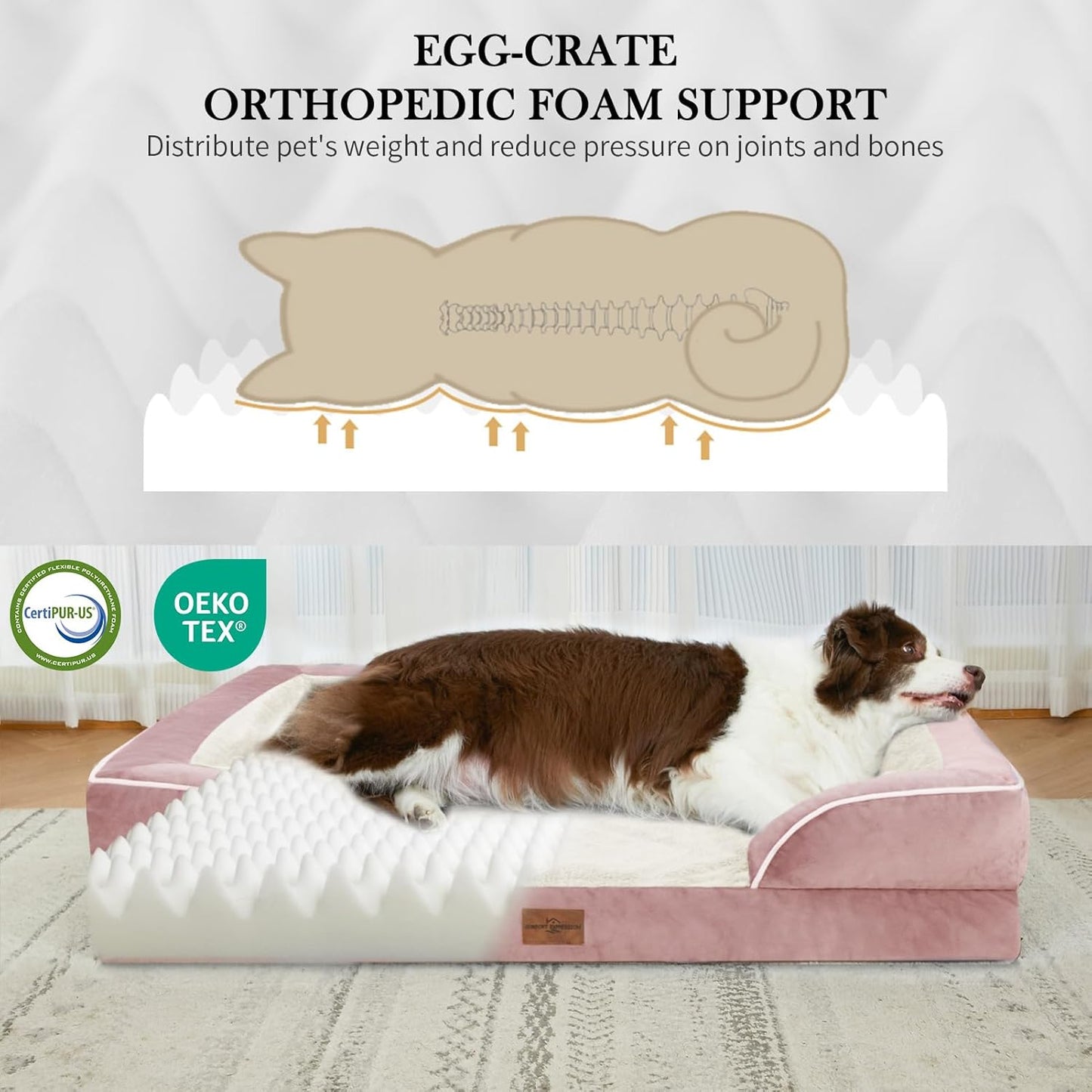 Comfort Expression XXL Orthopedic Dog Beds, Waterproof Orthopedic Foam Extra Large Dog Beds, Washable Pet Sofa Couch with Removable Cover & Non-Slip Bottom(XX-Large,Pink)