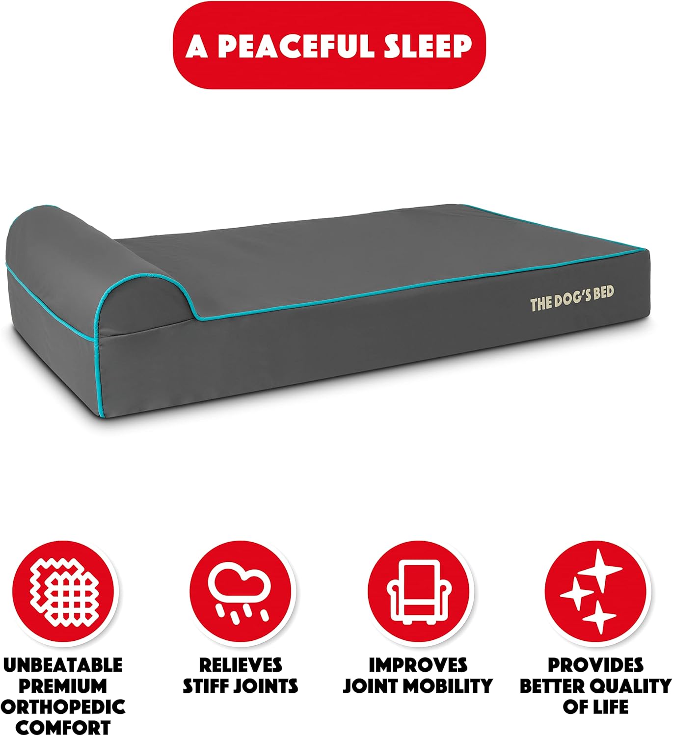 The Dog’s Bed Orthopedic Headrest Dog Bed XL Grey/Blue 46x25, Memory Foam, Pain Relief for Arthritis, Hip & Elbow Dysplasia, Post Surgery, Lameness, Veterinary Approved, Waterproof Washable Cover