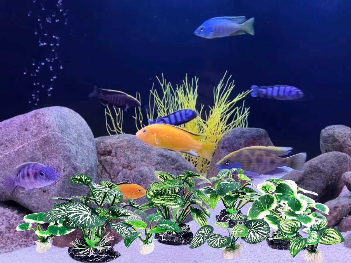 8PCS Betta Fish Tank Decorations Aquarium Decorations Artificial Plastic Plants Ornament for Hiding Fish Reptil
