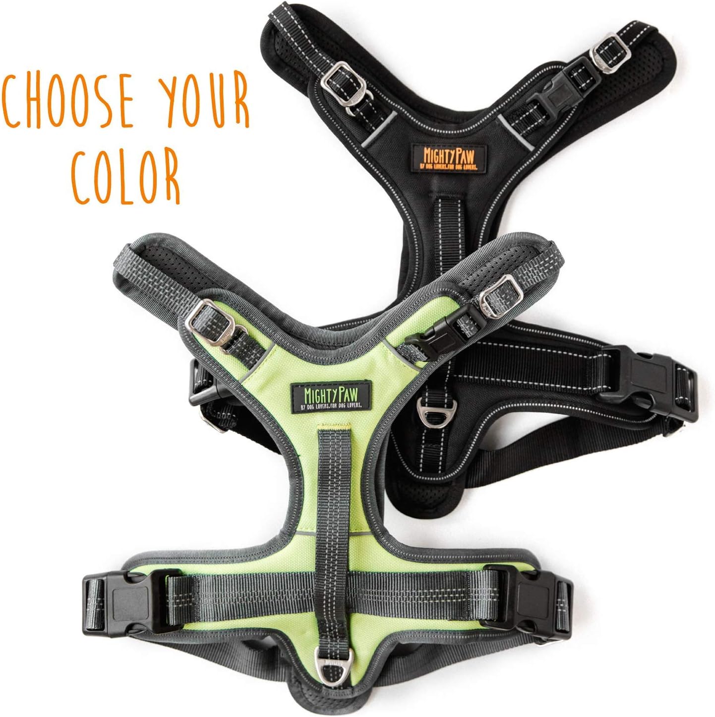 Mighty Paw Sport Harness 2.0 - Padded Canine Accessory - Adjustable Neck and Chest Straps - Enhanced Visibility with Reflective Stitching - Dog Padded Harness with Handle - Large - Green