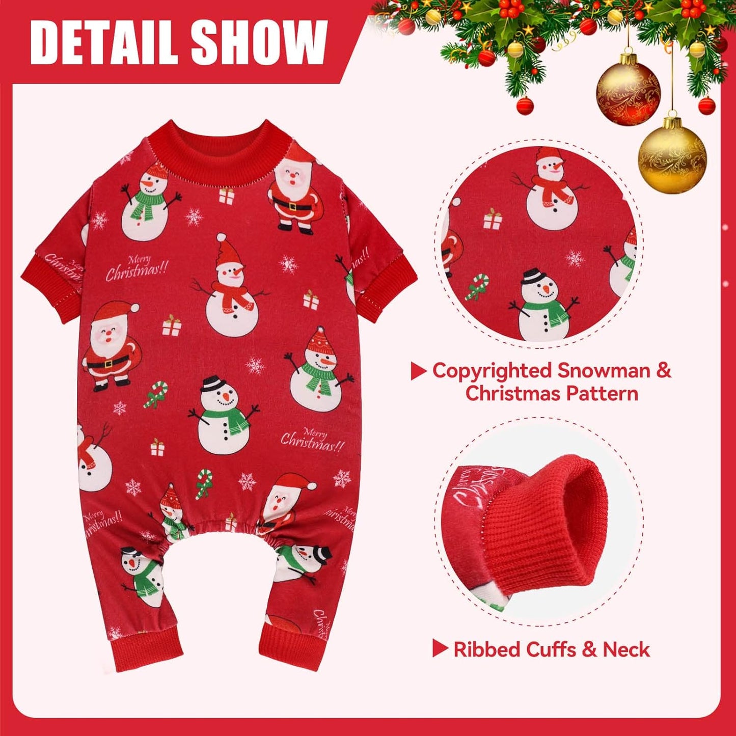 Dog Christmas Pajamas Snowman Pet Clothes Costumes Pjs Stretchy Funny Pet Outfit Dog Pajamas for Large Dogs(XL)