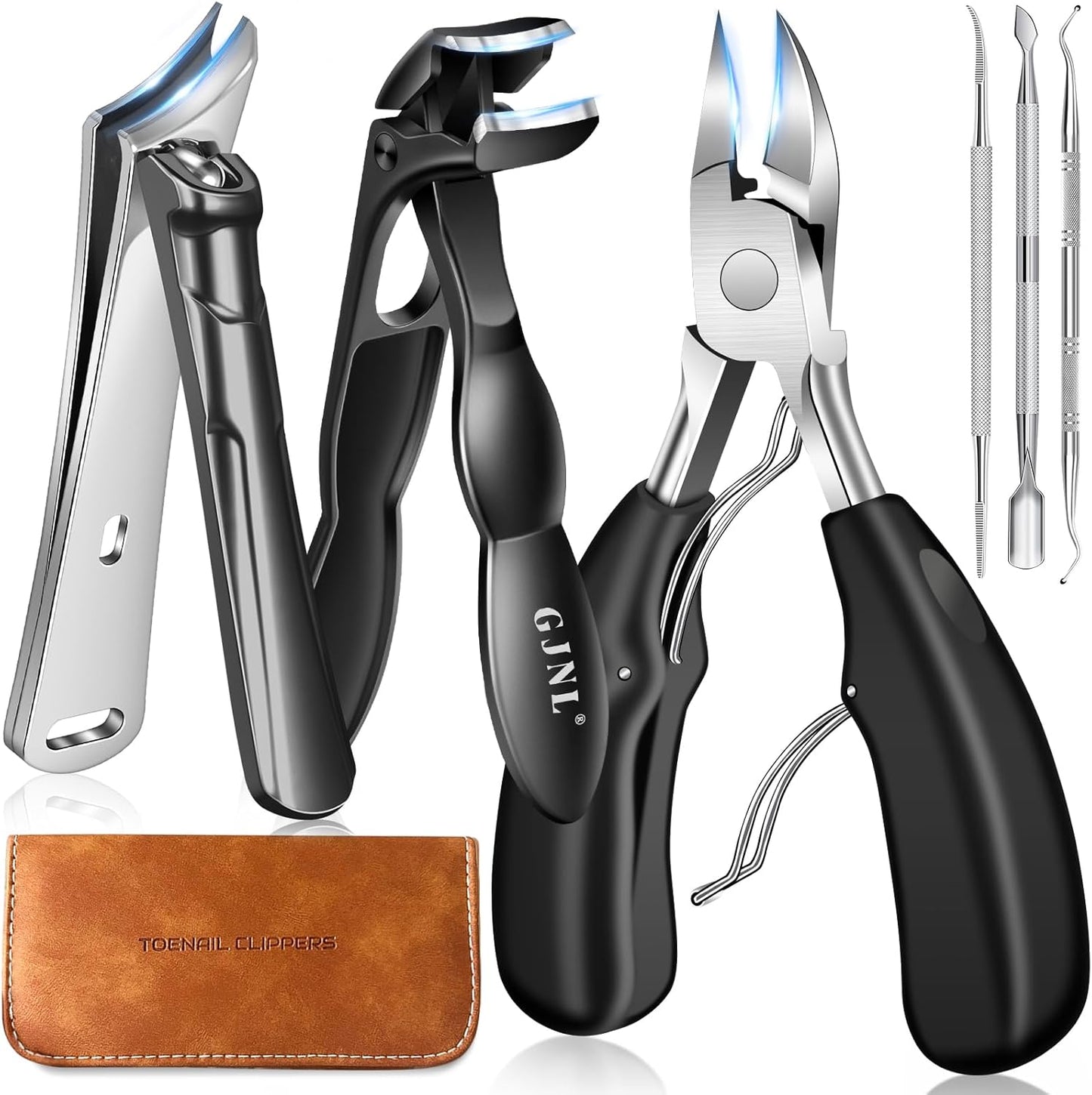 Toenail Clippers for Seniors Ingrown Thick Toenails, 2025 Angled Head Toe Nail Clippers with Catcher, Heavy Duty 45° Slanted Toenail Clippers, 37mm Wide Opening Nail Cutter with Long Handle, 6PCS