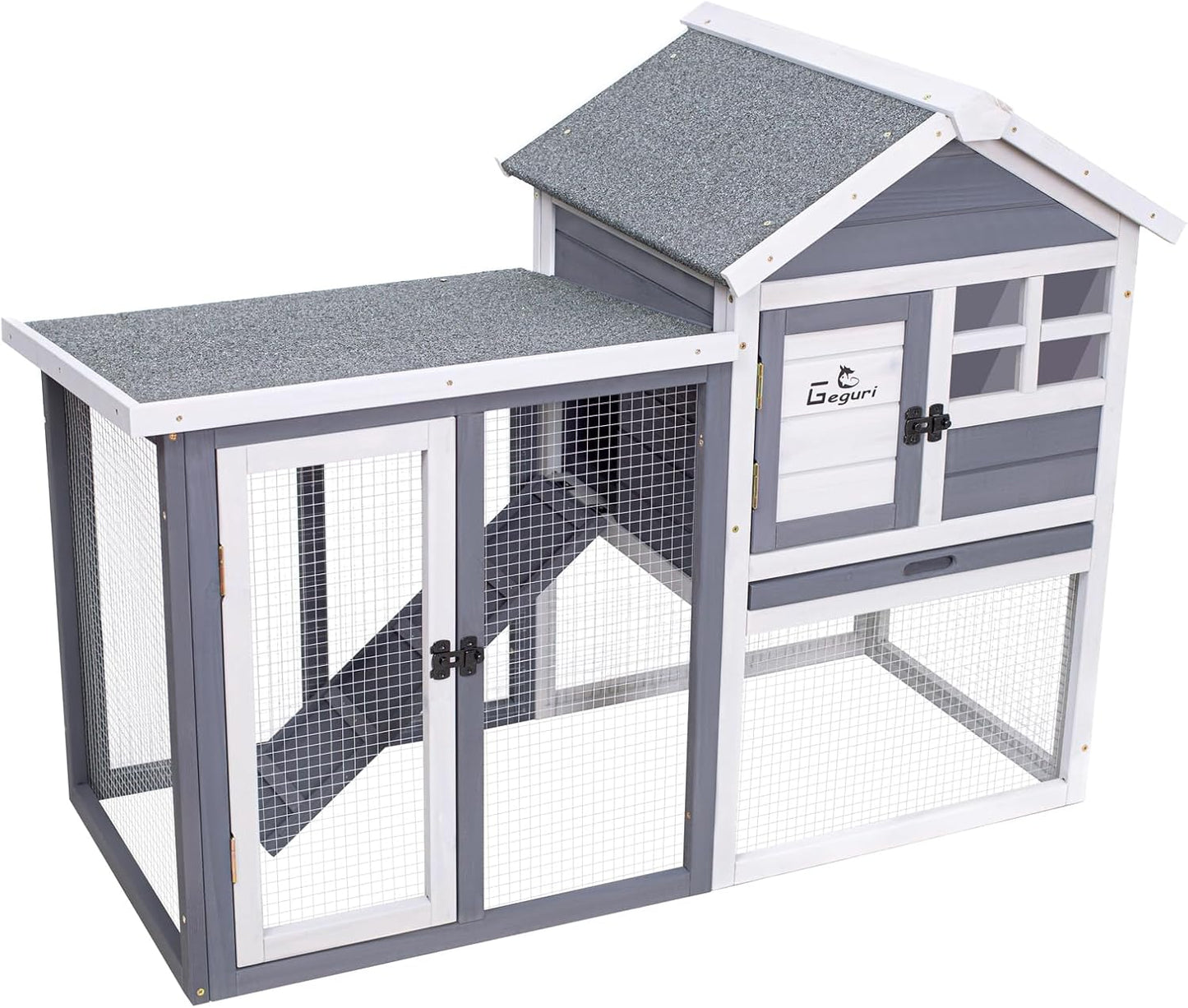 GEGURI Large Rabbit Hutch Indoor Outdoor Chicken Coop Wooden Bunny Cage with Waterproof Roof (48''L x 24''W x 36''H Grey)