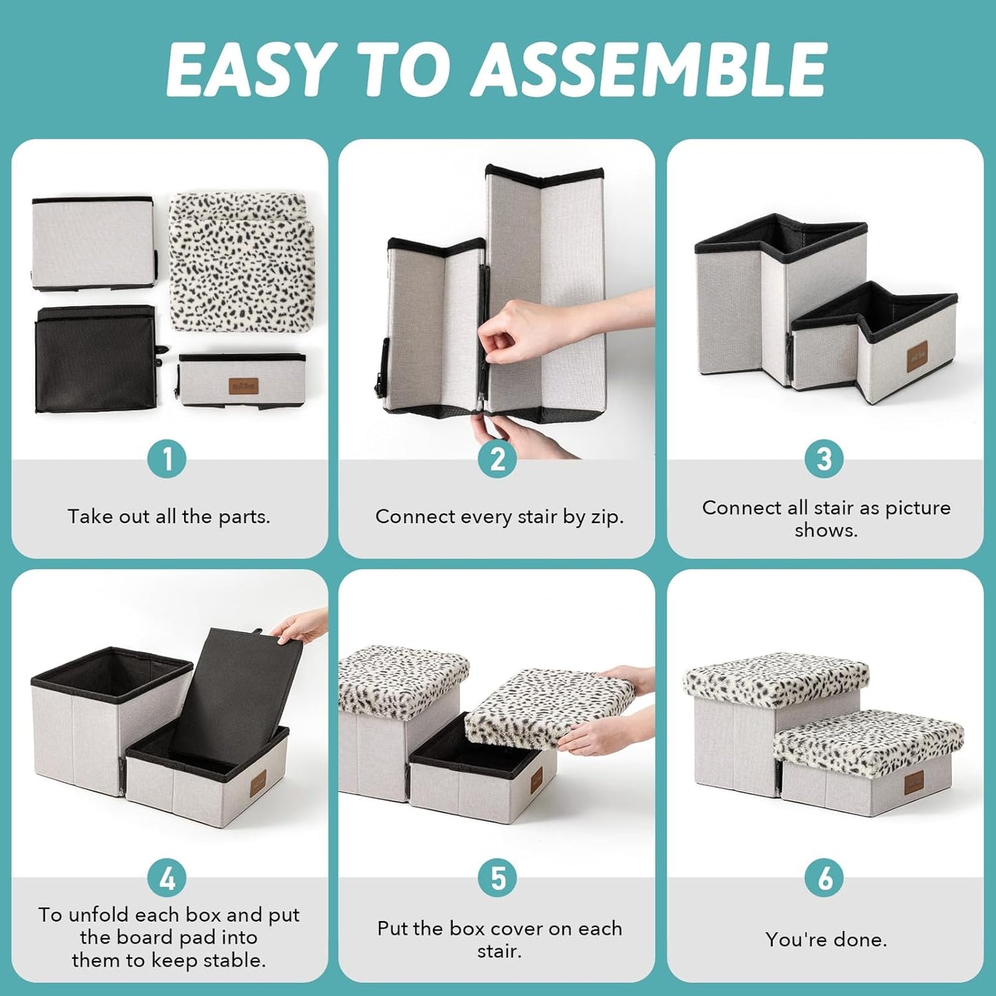 Dog Stair for Small Dogs with Storage, Foldable Pet Stairs for Medium or Puppy Dogs and Older Cats, Dog Steps for Bed or Couch with Soft Cover, 19.7x13x9.6 inch, 2 Tiers, Leopard